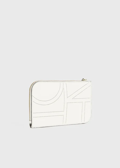 Monogram leather wristlet pouch milk