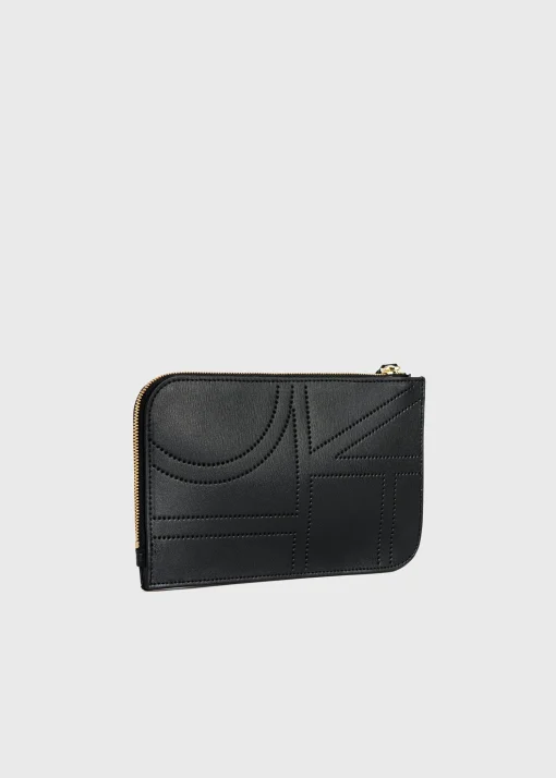 Monogram leather wristlet pouch black