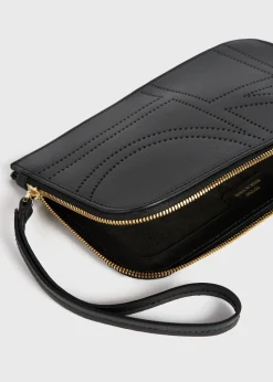 Monogram leather wristlet pouch black
