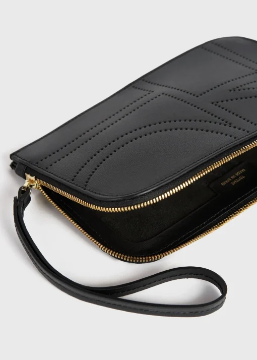 Monogram leather wristlet pouch black