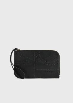 Monogram leather wristlet pouch black
