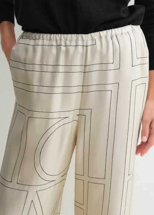 Monogram silk pj bottoms ivory