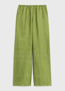 Monogram silk pj bottoms laurel