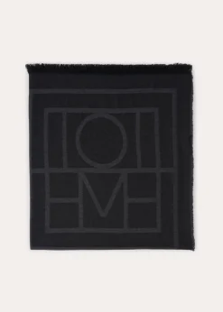 Monogram wool cashmere scarf dark grey