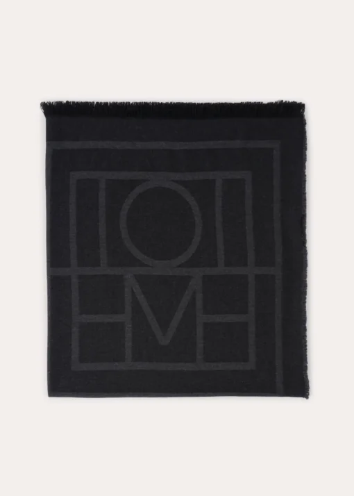 Monogram wool cashmere scarf dark grey