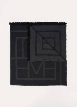 Monogram wool cashmere scarf dark grey