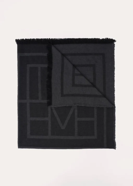 Monogram wool cashmere scarf dark grey