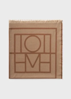 Monogram wool cashmere scarf camel