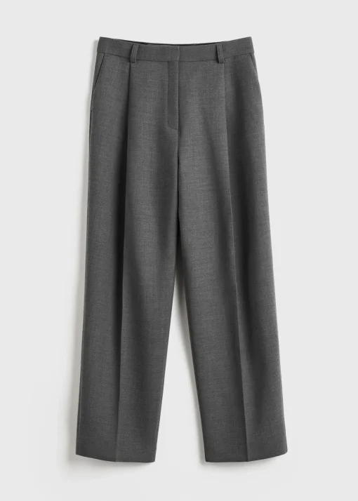 Pleated straight trousers grey melange