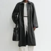 Raglan-sleeve leather coat black