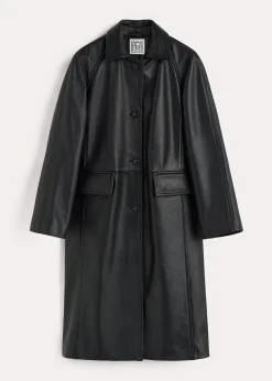 Raglan-sleeve leather coat black