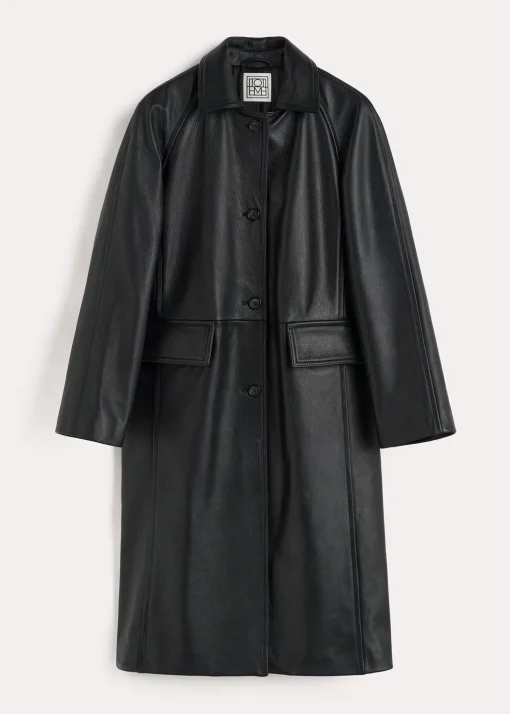 Raglan-sleeve leather coat black