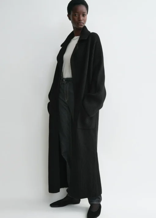 Rib-knit cardi coat black
