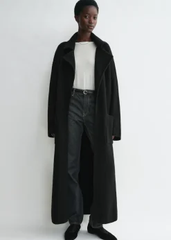 Rib-knit cardi coat black