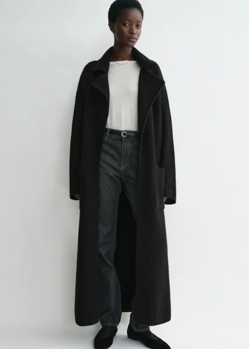Rib-knit cardi coat black