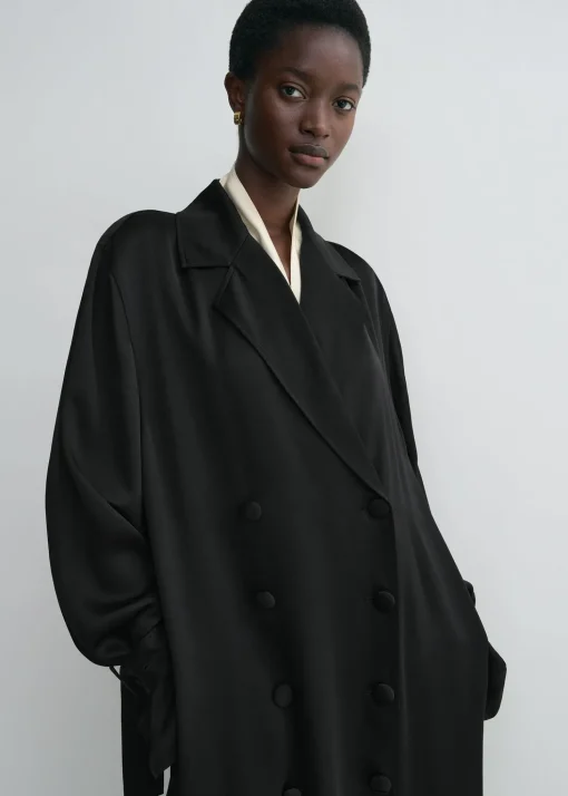 Satin trench dress black