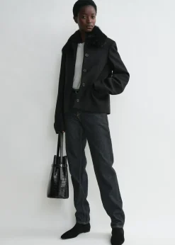 Shearling collar jacket black