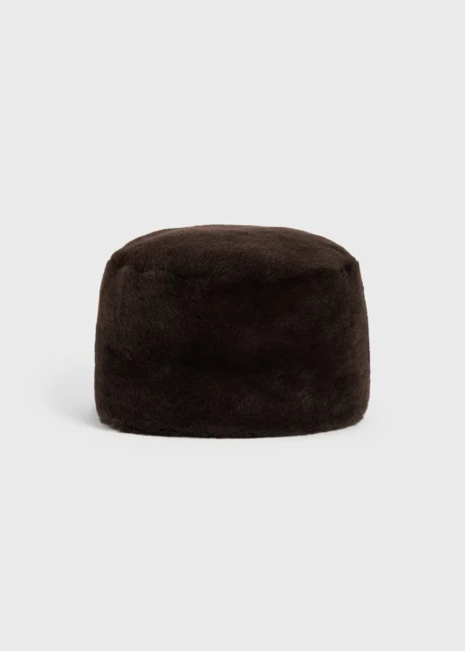 Shearling pillbox hat bark