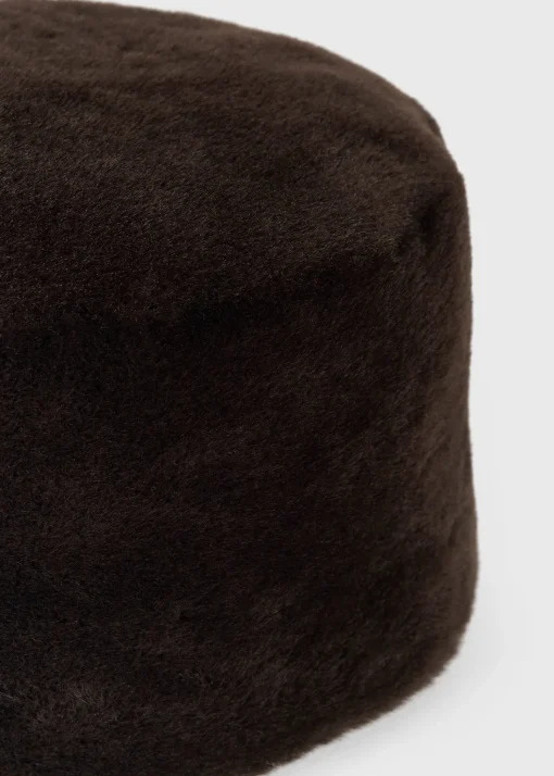Shearling pillbox hat bark