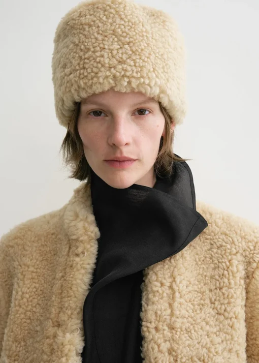 Shearling pillbox hat butter