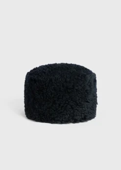 Shearling pillbox hat navy