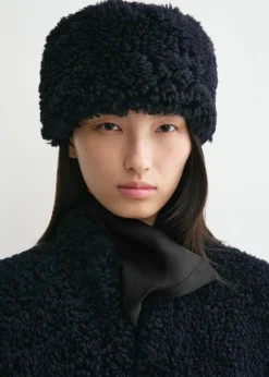 Shearling pillbox hat navy