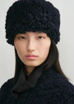 Shearling pillbox hat navy