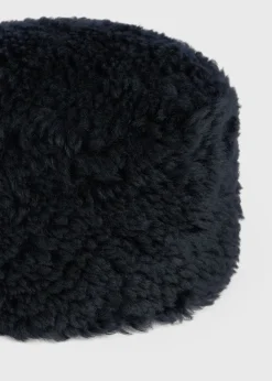 Shearling pillbox hat navy