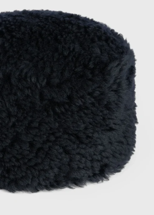 Shearling pillbox hat navy