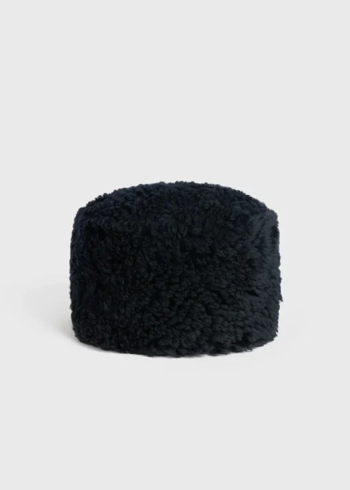 Shearling pillbox hat navy