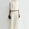Sleeveless funnel-neck top macadamia