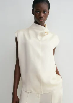 Sleeveless funnel-neck top macadamia