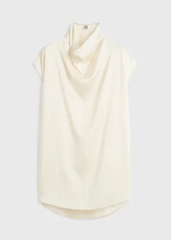 Sleeveless funnel-neck top macadamia