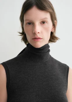 Sleeveless scarf knit dark grey melange