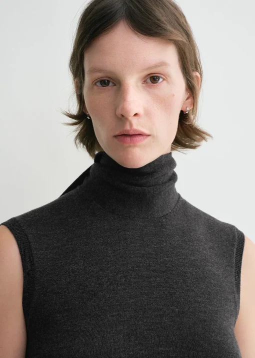 Sleeveless scarf knit dark grey melange
