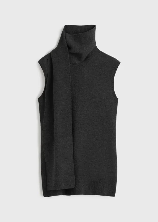 Sleeveless scarf knit dark grey melange