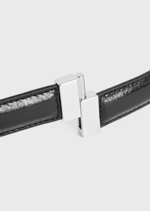 Slide clasp naplack-leather belt black