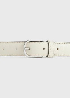Slim grained-leather trouser belt milk