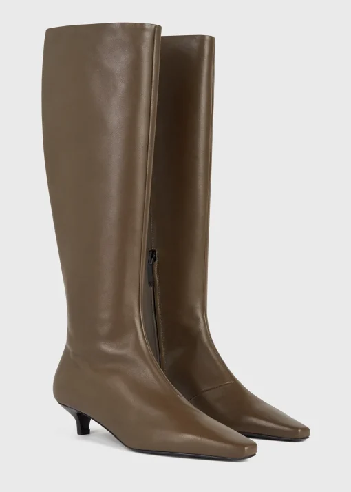 Slim leather knee-high boots ash