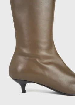 Slim leather knee-high boots ash