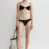 Smocked half-cup bikini top black