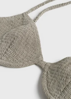 Smocked half-cup bikini top dove