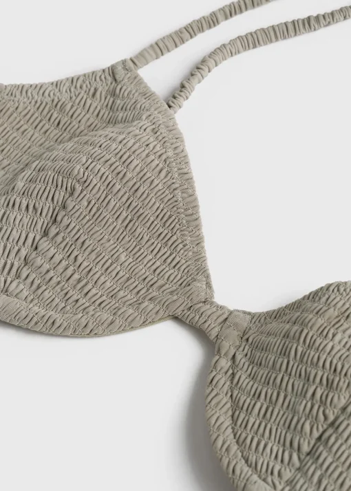 Smocked half-cup bikini top dove