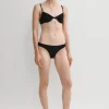 Smocked mid-rise bikini bottoms black