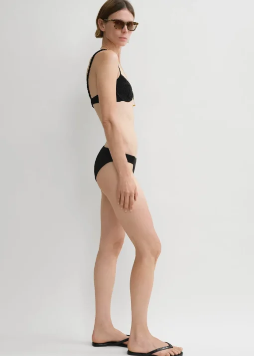 Smocked mid-rise bikini bottoms black