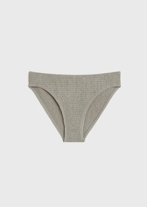 Smocked mid-rise bikini bottoms dove