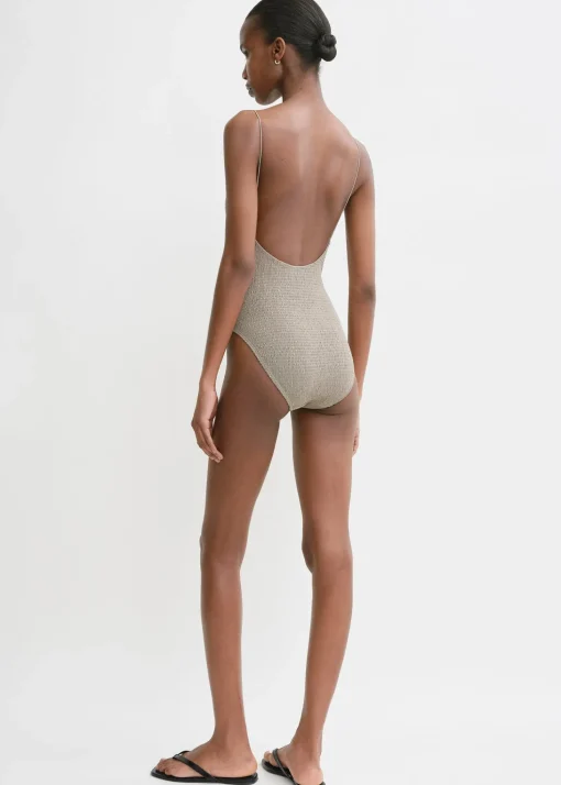 Smocked swimsuit dove