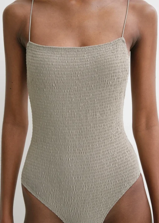 Smocked swimsuit dove