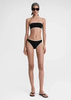Stripe edge strapless bikini top black