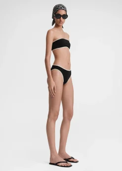 Stripe edge strapless bikini top black